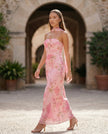 Satin Maxi Dress Women, Cocktail Strapless Open Back with Scarf Tie