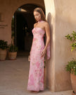 Satin Maxi Dress Women, Cocktail Strapless Open Back with Scarf Tie