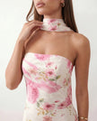 Satin Maxi Dress Women, Cocktail Strapless Open Back with Scarf Tie