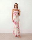 Satin Maxi Dress Women, Cocktail Strapless Open Back with Scarf Tie