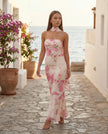 Satin Maxi Dress Women, Cocktail Strapless Open Back with Scarf Tie