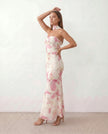 Satin Maxi Dress Women, Cocktail Strapless Open Back with Scarf Tie
