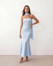 Satin Maxi Dress Women, Cocktail Strapless Open Back with Scarf Tie