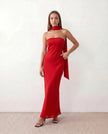 Satin Maxi Dress Women, Cocktail Strapless Open Back with Scarf Tie