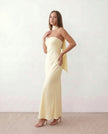 Satin Maxi Dress Women, Cocktail Strapless Open Back with Scarf Tie