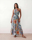 Maxi Dress Women Halter Paisley Print Backless A-Line