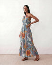 Maxi Dress Women Halter Paisley Print Backless A-Line
