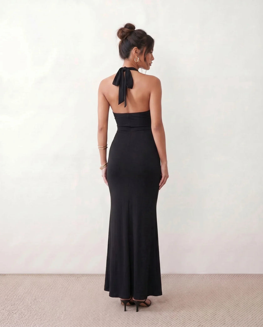 Maxi Dress Women Halter Plunge Backless Mermaid Party