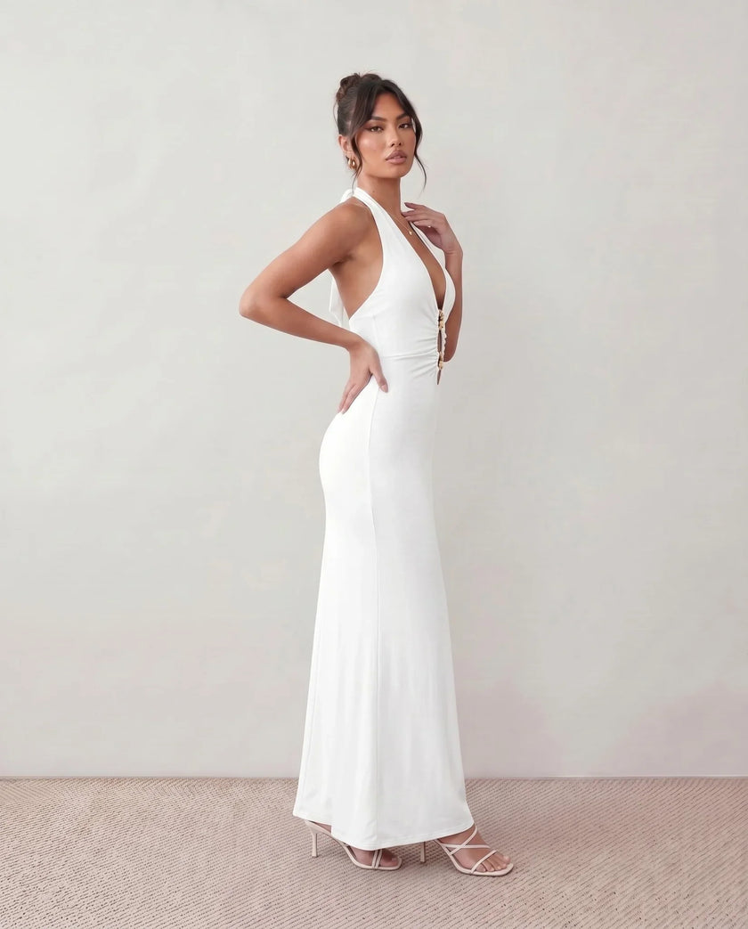 Maxi Dress Women Halter Plunge Backless Mermaid Party