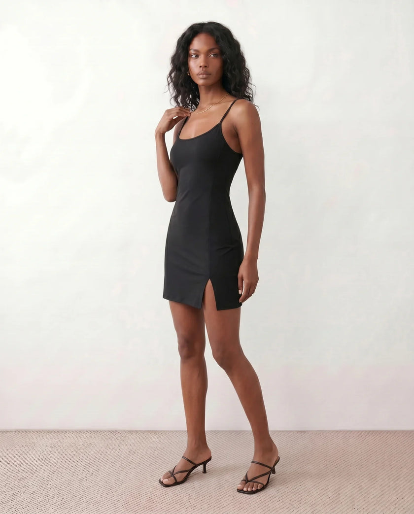 Party Mini Dress Women Spaghetti Strap Low Back Side Slit Fitted