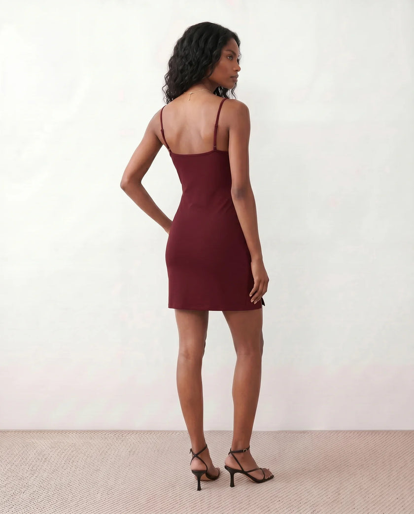 Party Mini Dress Women Spaghetti Strap Low Back Side Slit Fitted