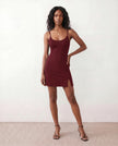 Party Mini Dress Women Spaghetti Strap Low Back Side Slit Fitted