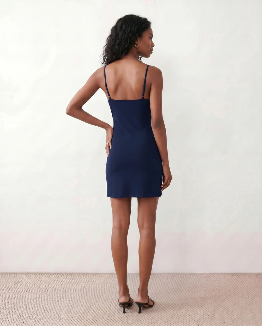 Party Mini Dress Women Spaghetti Strap Low Back Side Slit Fitted