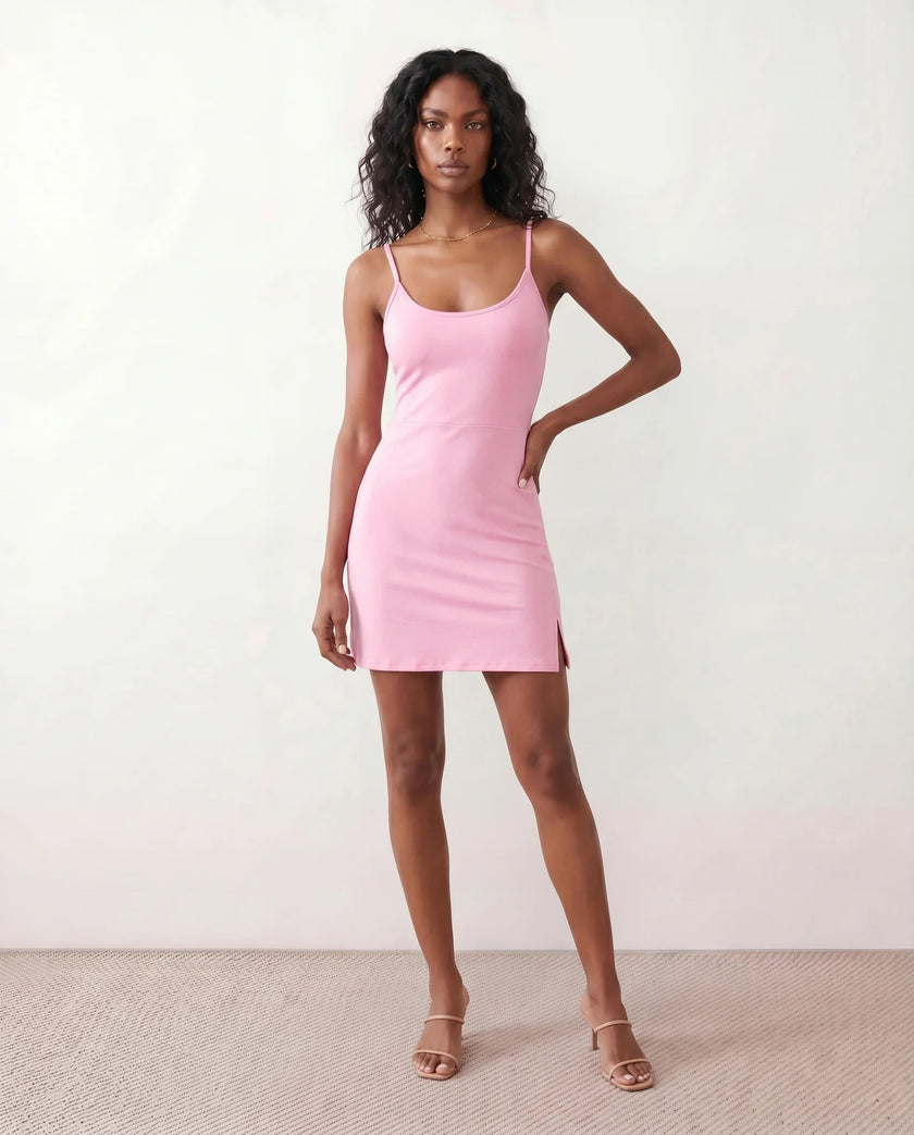 Party Mini Dress Women Spaghetti Strap Low Back Side Slit Fitted