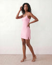 Party Mini Dress Women Spaghetti Strap Low Back Side Slit Fitted