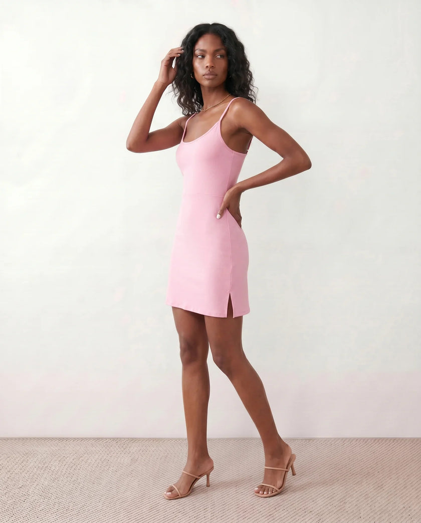 Party Mini Dress Women Spaghetti Strap Low Back Side Slit Fitted