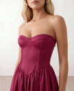 Strapless Midi Dress Women Sweetheart Corset Pleated Cocktail