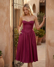 Strapless Midi Dress Women Sweetheart Corset Pleated Cocktail