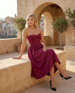 Strapless Midi Dress Women Sweetheart Corset Pleated Cocktail