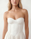 Strapless Midi Dress Women Sweetheart Corset Pleated Cocktail