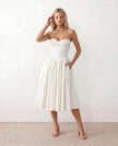 Strapless Midi Dress Women Sweetheart Corset Pleated Cocktail