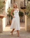 Strapless Midi Dress Women Sweetheart Corset Pleated Cocktail