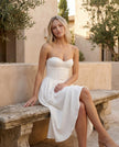 Strapless Midi Dress Women Sweetheart Corset Pleated Cocktail