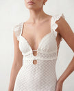 Crochet Maxi Dress Women Cocktail Open Back Mermaid V-Neck