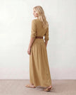 Maxi Dress Women V-Neck Button Front Long Sleeve Belted