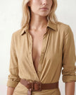 Maxi Dress Women V-Neck Button Front Long Sleeve Belted