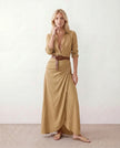 Maxi Dress Women V-Neck Button Front Long Sleeve Belted