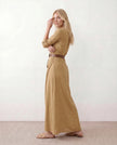 Maxi Dress Women V-Neck Button Front Long Sleeve Belted