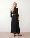 Maxi Dress Women V-Neck Button Front Long Sleeve Belted