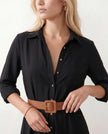 Maxi Dress Women V-Neck Button Front Long Sleeve Belted