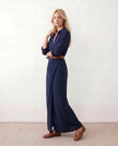Maxi Dress Women V-Neck Button Front Long Sleeve Belted