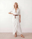 Maxi Dress Women V-Neck Button Front Long Sleeve Belted