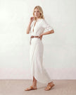 Maxi Dress Women V-Neck Button Front Long Sleeve Belted