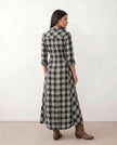 Plaid Maxi Dress Women V-Neck Button Front A-Line