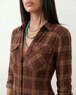 Plaid Maxi Dress Women V-Neck Button Front A-Line