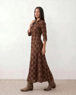 Plaid Maxi Dress Women V-Neck Button Front A-Line