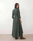 Plaid Maxi Dress Women V-Neck Button Front A-Line