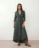 Plaid Maxi Dress Women V-Neck Button Front A-Line
