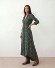 Plaid Maxi Dress Women V-Neck Button Front A-Line