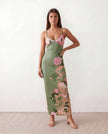 Floral Maxi Dress Women V-Neck Low Back Glossy Wedding Guest