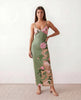 Floral Maxi Dress Women V-Neck Low Back Glossy Wedding Guest