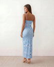 Floral Maxi Dress Women V-Neck Low Back Glossy Wedding Guest
