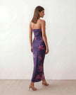Floral Maxi Dress Women V-Neck Low Back Glossy Wedding Guest