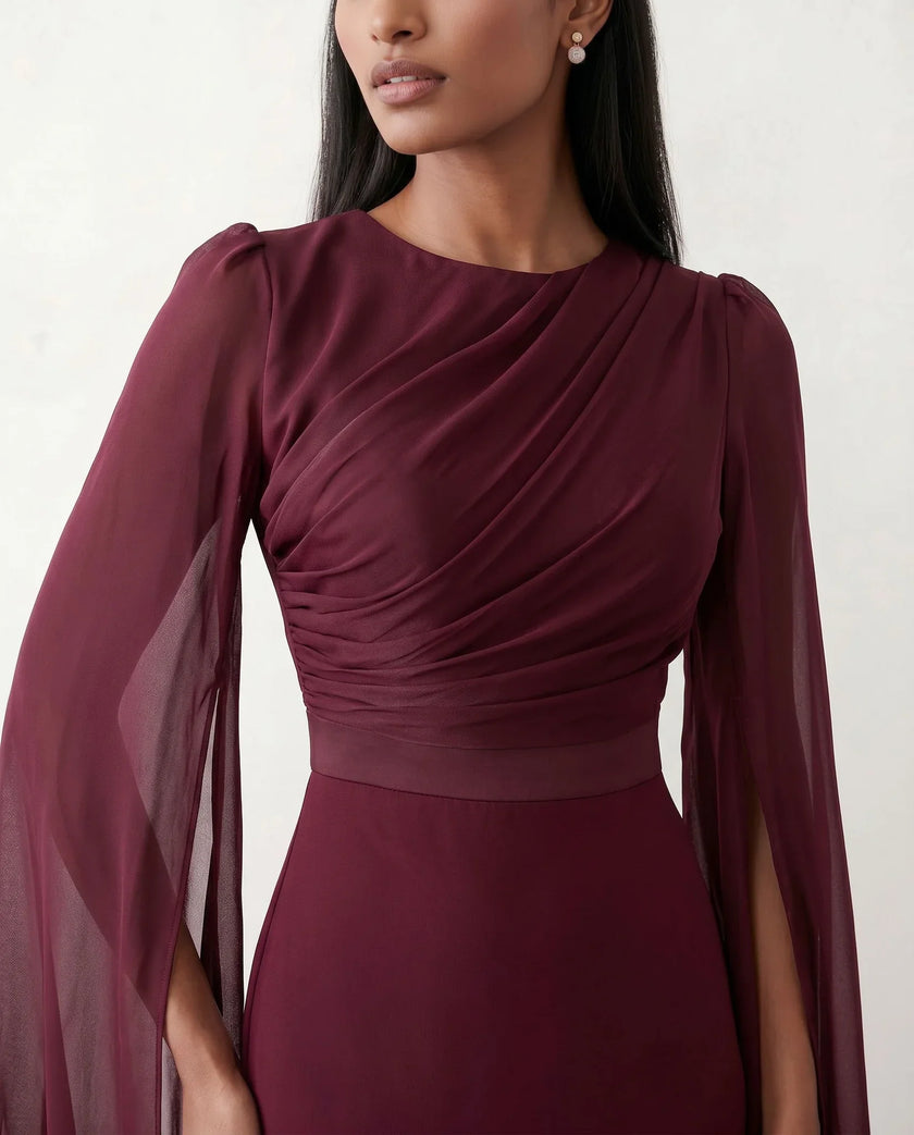 Mermaid Maxi Dress Women Wedding Guest Chiffon Lace-Up Long Sleeve