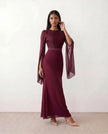 Mermaid Maxi Dress Women Wedding Guest Chiffon Lace-Up Long Sleeve