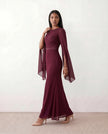 Mermaid Maxi Dress Women Wedding Guest Chiffon Lace-Up Long Sleeve